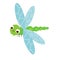 Cartoon dragonfly. Cute insect character. Vector illustration