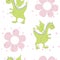 Cartoon dragons in flowers. Childish bright floral pattern in vector