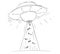 Cartoon Drawing of Alien Space Ship or UFO Abducting People in Ray of Light