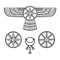 Cartoon drawing: ancient Sumerian symbols. Winged star.