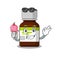 A cartoon drawing of antibiotic bottle holding cone ice cream
