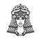 Cartoon drawing: a beautiful woman in a horned crownCartoon linear drawing: beautiful woman, ancient mystical mermaid.