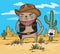 Cartoon drawing of a cowboy cat in the desert