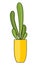 Cartoon drawing icon of houseplant in yellow ceramic pot isolated at white, indoor plant, decor