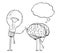 Cartoon Drawing of Lightbulb Characters Taping on Back of Thinking Brain