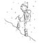 Cartoon Drawing of Mountaineer or Alpinist Walking Through Snow