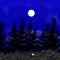 cartoon drawing at night Blue sky, pine trees and stars