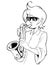 Cartoon drawing of saxophonist in sunglasses