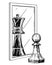 Cartoon Drawing of White Chess Pawn Reflecting in Mirror as Black King, Confidence Metaphor