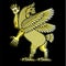 Cartoon drawing: winged dragon lion, a character in Assyrian mythology. Thiamat.