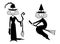 Cartoon drawn witch illustrations on white background. Drawn by hand doodle vector witches for spooky decorations for halloween