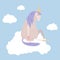 Cartoon dreaming unicorn flies on cloud vector illustration