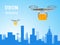 Cartoon Drone Technology Delivery Service Business. Vector