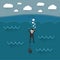 Cartoon drowning businessman