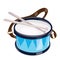 Cartoon drum on a white background. Toy musical instrument for children. Colorful vector illustration for kids.