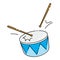 Cartoon drum on a white background. Toy musical instrument for children. Colorful vector illustration for kids.