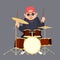 Cartoon drummer boy in baseball cap vector illustration