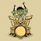 Cartoon drumming zombie. Vector illustration.