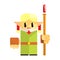 Cartoon dwarf gnome wearind hat with a staff in his hands. Fairy tale, fantastic, magical colorful character