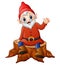 Cartoon dwarf sitting on tree stump