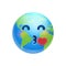 Cartoon Earth Face Blowing Kiss Icon Funny Planet Emotion