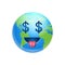 Cartoon Earth Face With Dollar Sign Icon Funny Planet Emotion