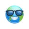 Cartoon Earth Face Happy Smile Wearing Sun Glasses Icon Funny Planet Emotion