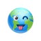 Cartoon Earth Face Showing Tongue And Wink Icon Funny Planet Emotion