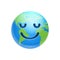 Cartoon Earth Face Smile With Closed Eyes Icon Funny Planet Emotion