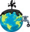 Cartoon Earth Globe With Faucet And Petroleum Or Oil Drop