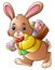 Cartoon Easter bunny carrying a basket full of eggs