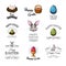 Cartoon easter elements icon set. Vector illustration.