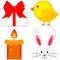 Cartoon easter icon set chicken chick bunny face candle, gift box.