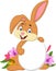 Cartoon Easter rabbit holding white egg