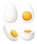 Cartoon egg isolated on white background. Set of fried, boiled, half, sliced eggs. Vector illustration. Eggs in various forms. Web