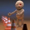 Cartoon Egyptian mummy monster lays the traffic cones at night, 3d illustration
