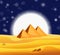 Cartoon Egyptian pyramids in the desert with star night sky