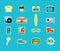 Cartoon Eighties Style Symbol Color Icons Set. Vector