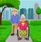Cartoon elderly couple in the park