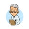 Cartoon elderly doctor taking notes. Flat vector illustration. Isolated on white background.