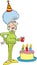 Cartoon elderly women with a birthday cake