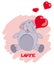 Cartoon elephant blowing heart shaped bubbles