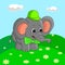 Cartoon elephant collects flowers in the meadow, vector illustration.