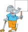 Cartoon elephant golfer leaning on a golf club while holding a sign.