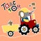 Cartoon of elephant and little mouse on tractorr