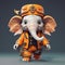 Cartoon Elephant In Orange Hat And Boots - Detailed Character Design