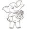 Cartoon elephant playing a french horn