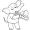 Cartoon elephant playing a trombone