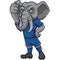 Cartoon elephant soccer mascot showing thumb up