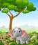 Cartoon elephant walking in the jungle